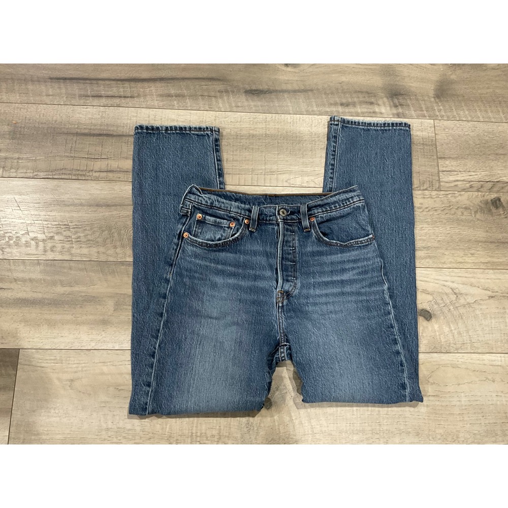 Levis 501 Original Fit High Rise Straight Leg Blue Denim Jeans Womens 28x30